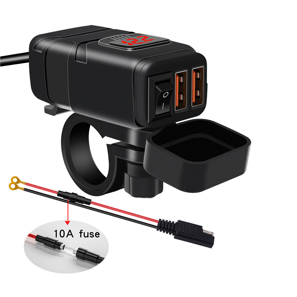 Dual USB Port Motorcycle Fast Charger Socket Suitable For Motorcycles – With LED Voltmeter Display & ON/OFF Switch-2