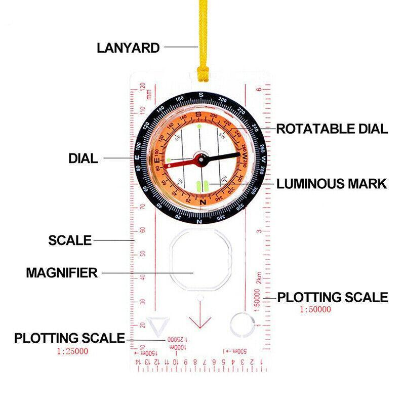 Orienteering Baseplate Compass for Hiking Camping Navigation Map Tool