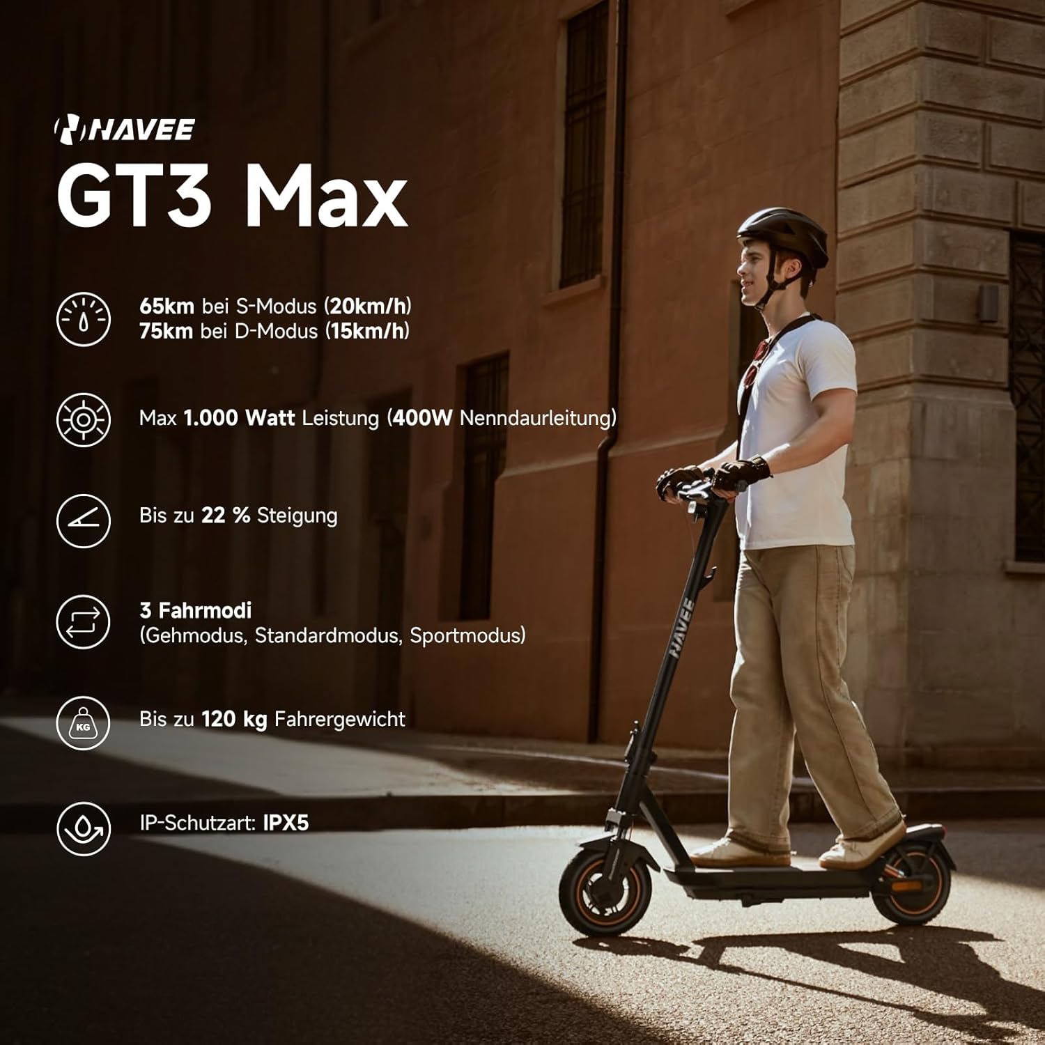 NAVEE GT3 Max E-Scooter ABE Zertifiziert 400W Motor | 75 km Reichweite | Vierfach-Federung