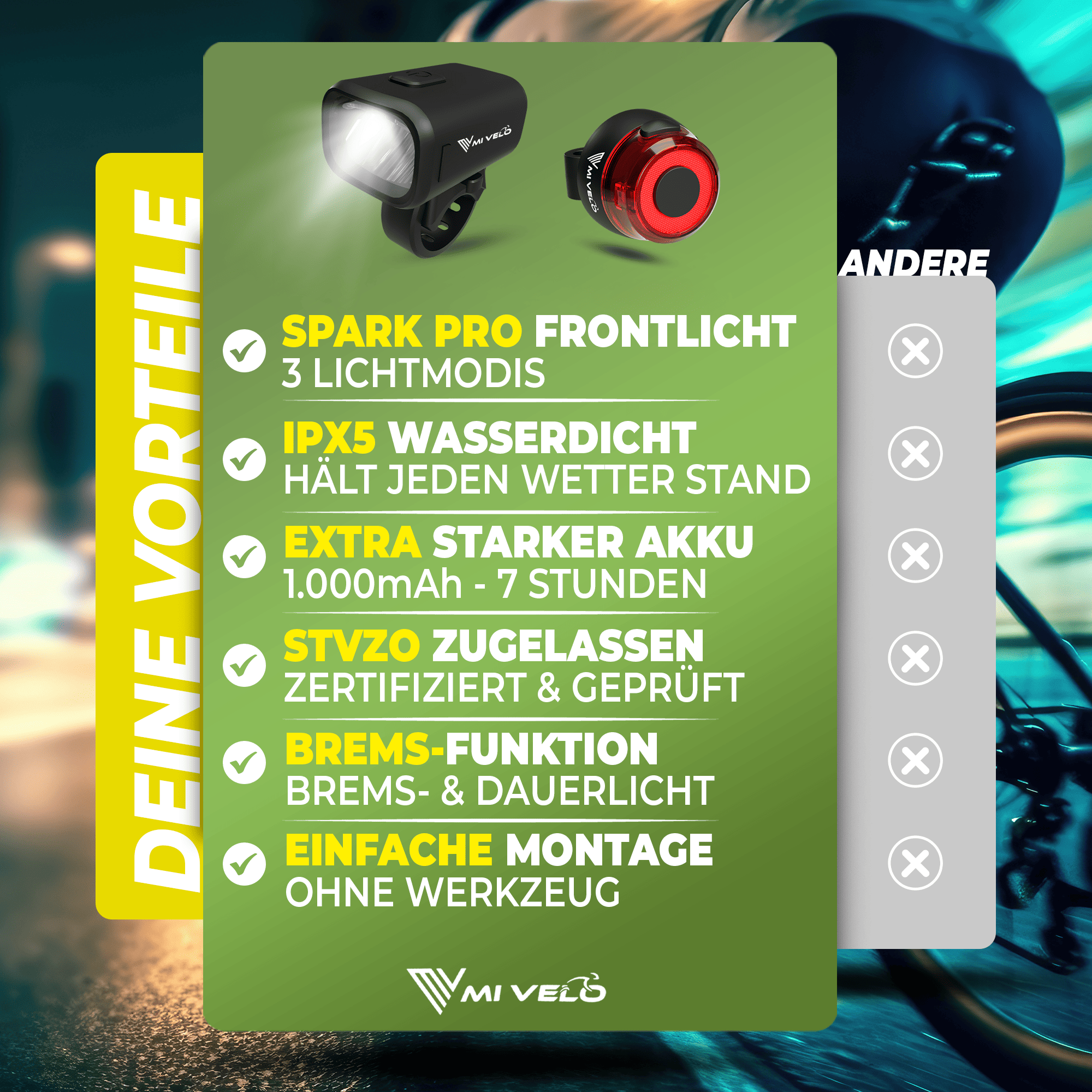 Mivelo Fahrradlampen Set SPARK PRO USB