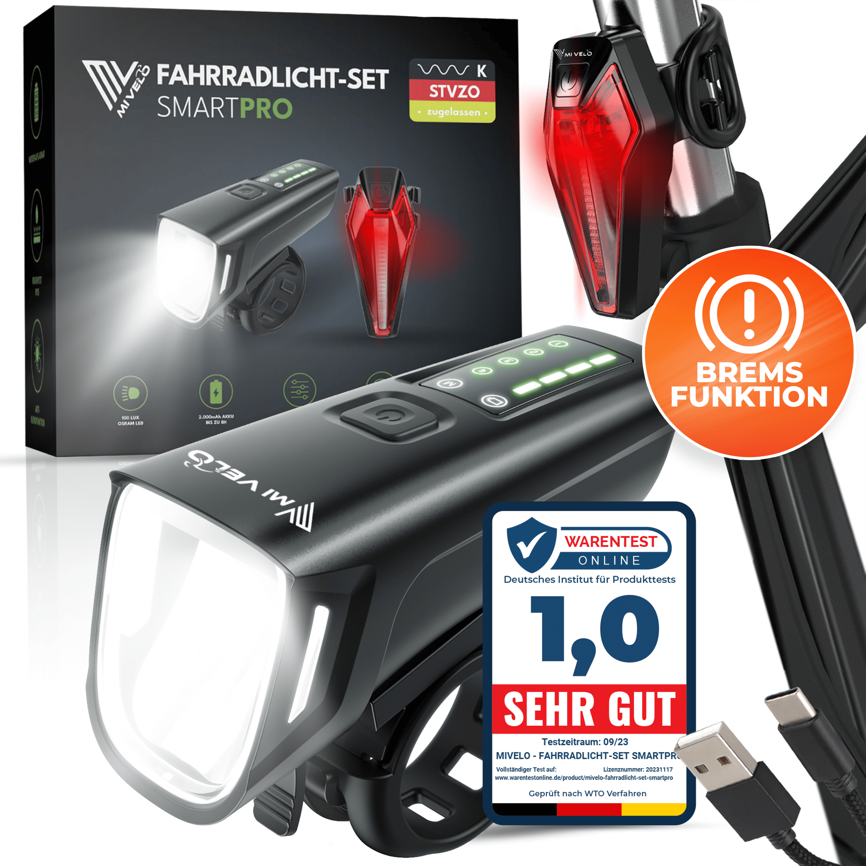 Mivelo Fahrradlicht-Set SMART PRO