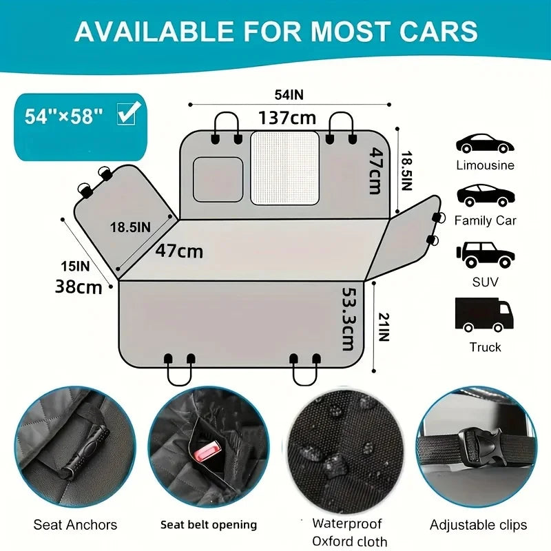 NNEOBA Waterproof Dog Car Seat Cover Scratch-Resistant Protector Black