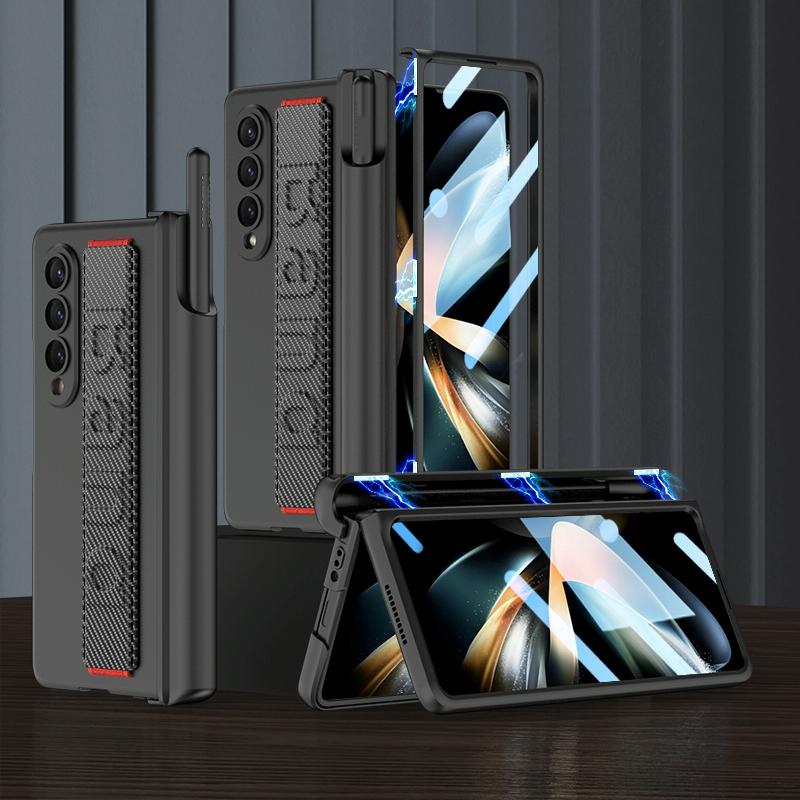 NNEDSZ Samsung Galaxy Z Fold 4 Shockproof Magnetic Fold Case With Wrist Strap - Gold