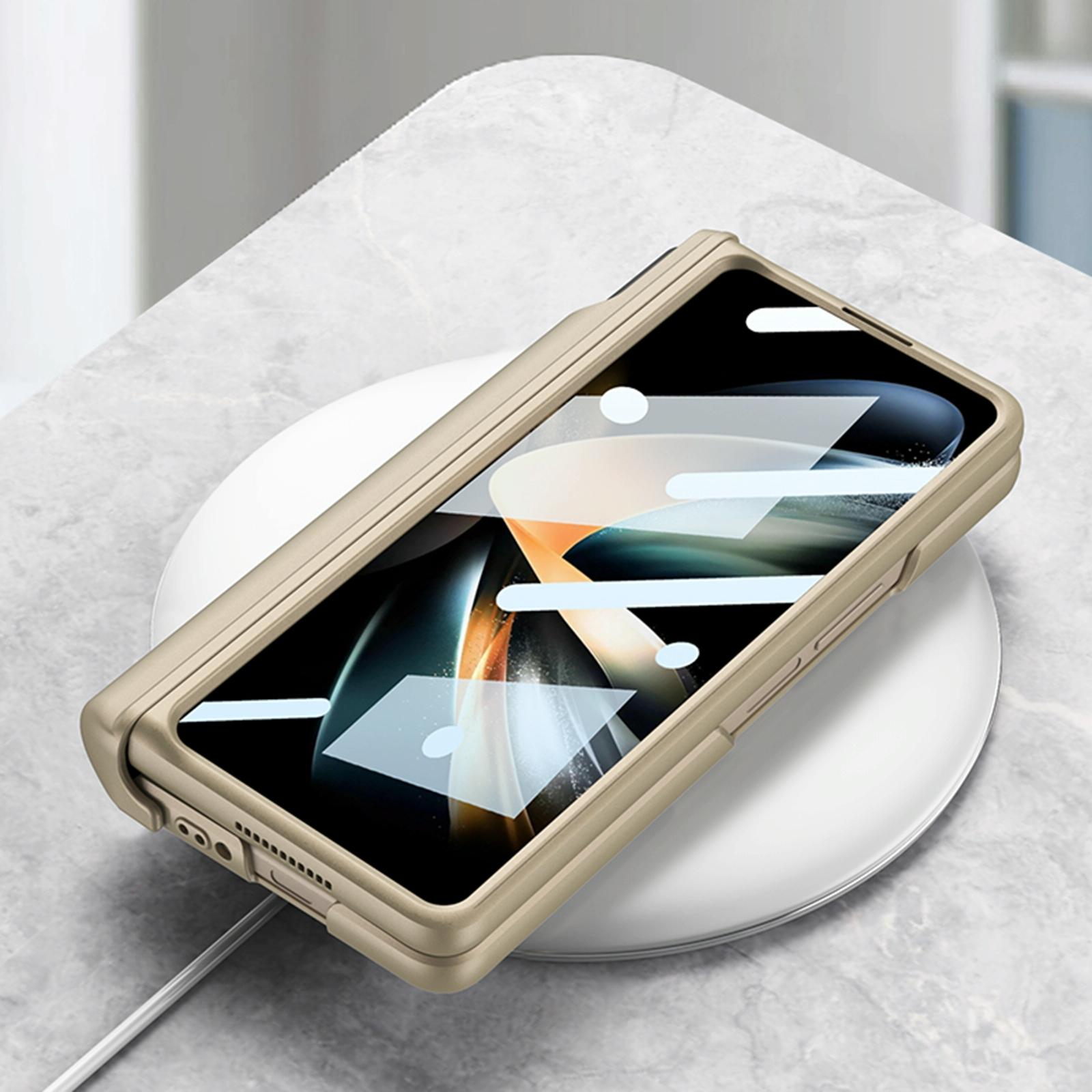 NNEDSZ Samsung Galaxy Z Fold 4 Shockproof Magnetic Fold Case With Wrist Strap - Gold