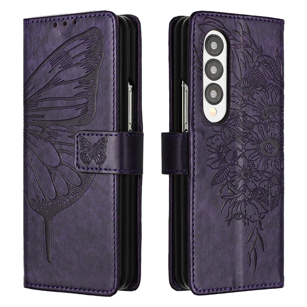 NNEDSZ Butterfly Embossed Leather Phone Case - Dark Purple
