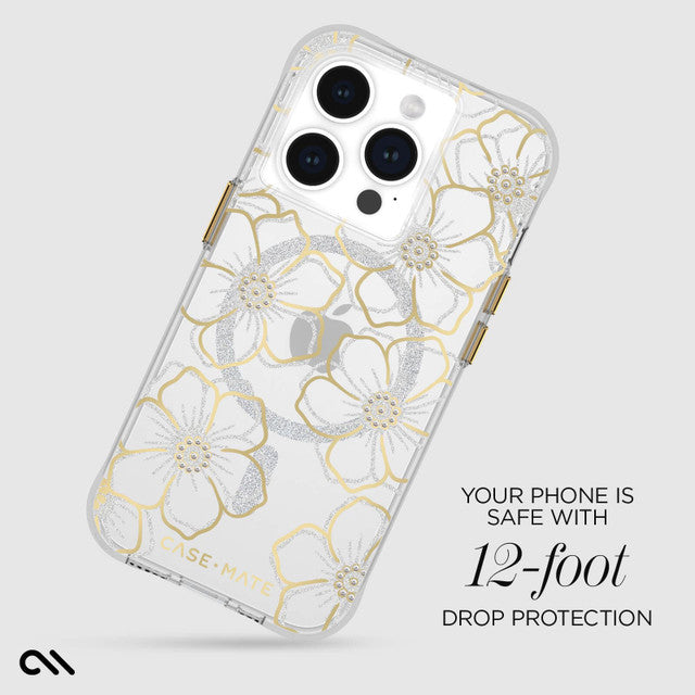 NNEDSZ Case-Mate Floral Gems MagSafe Case For iPhone 15 Pro - Gold