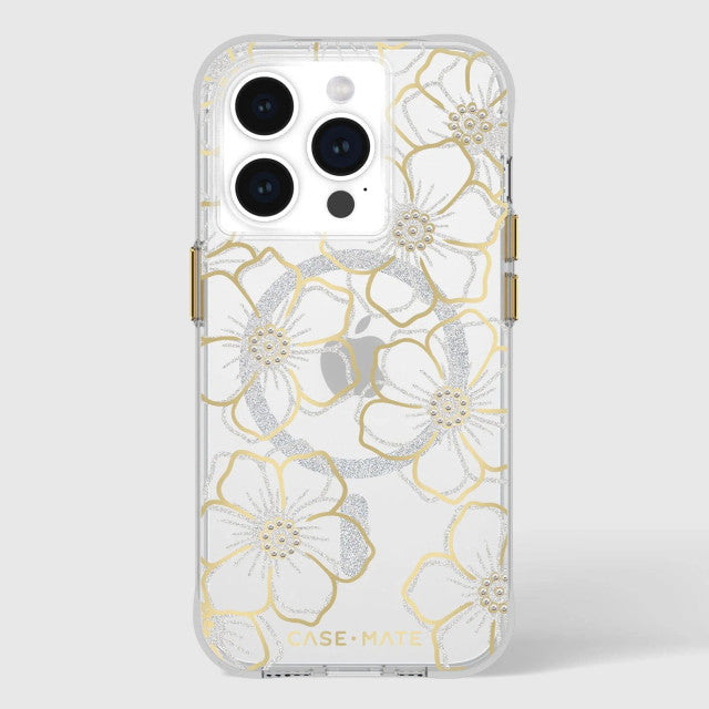 NNEDSZ Case-Mate Floral Gems MagSafe Case For iPhone 15 Pro - Gold