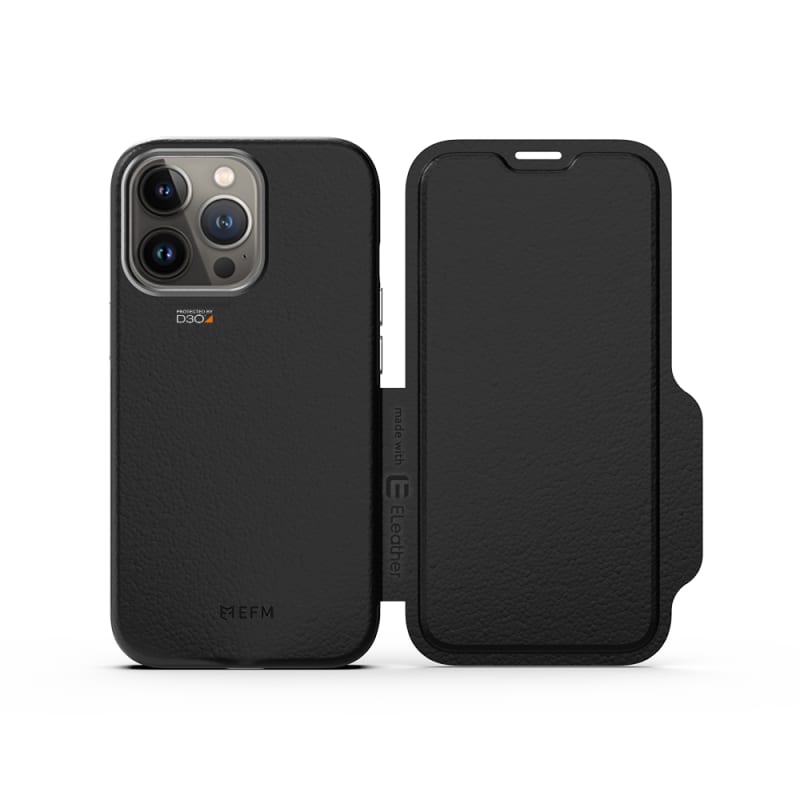 NNEDSZ EFM Monaco Leather Wallet Case Armour with D3O 5G Signal Plus for iPhone 13 Pro (6.1" Pro) - Black