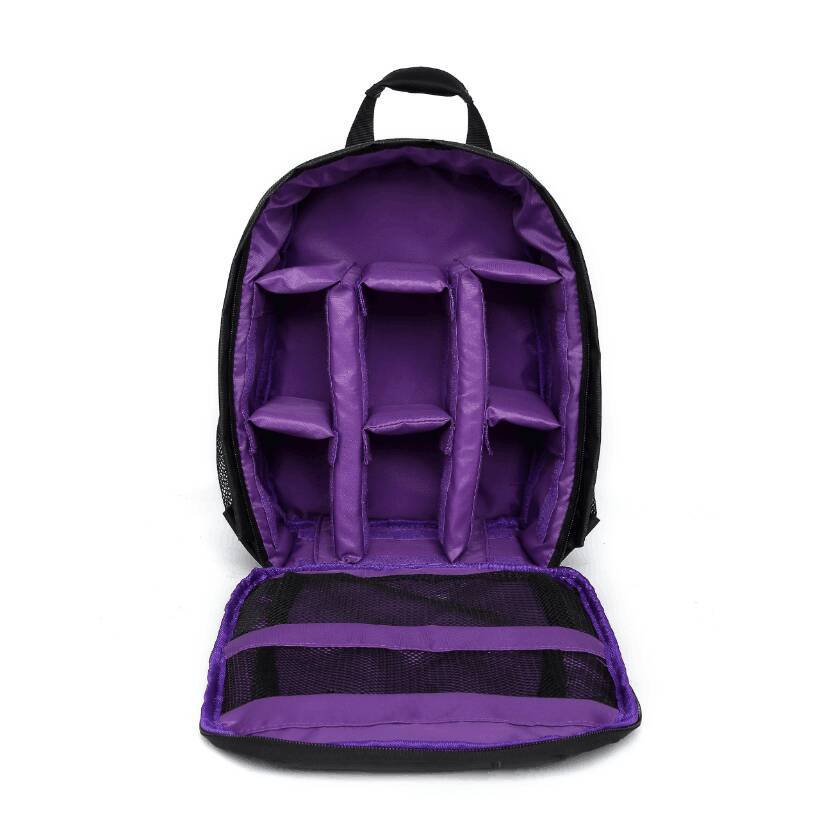NNEDSZ Purple Lining Water-Resistant DSLR Camera Backpack with Tripod Holder, Lightweight and Spacious Photography Bag for Outdoor Use(Camera and accessories are props, not included)