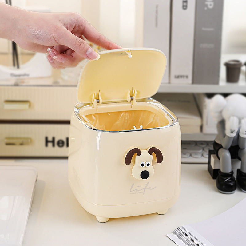 NNEDSZ Green Desktop Trash Bin with Lid - Press-Down Design, Portable for Car and Home Use