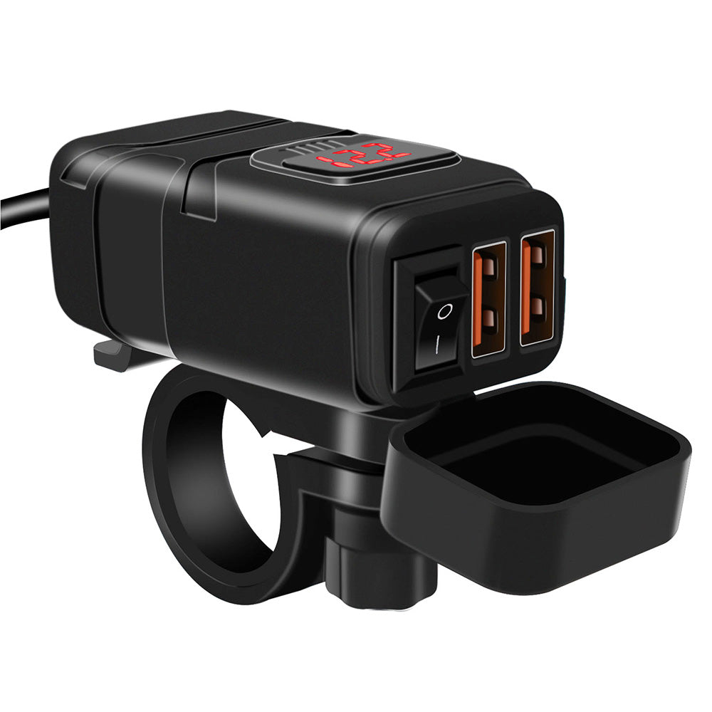 Dual USB Port Motorcycle Fast Charger Socket Suitable For Motorcycles – With LED Voltmeter Display & ON/OFF Switch-4