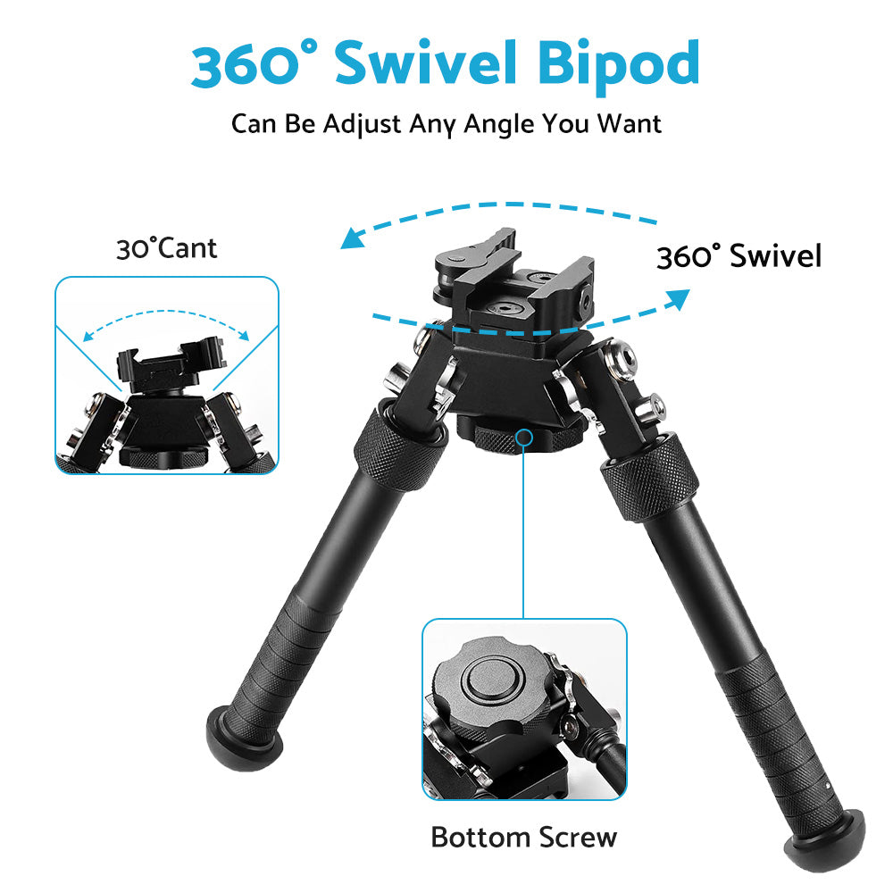 360 Angle Swivel QD Tactical 6. 5 to9  Rail Pistol Hunting Shooting Rifle Bipod Mount
