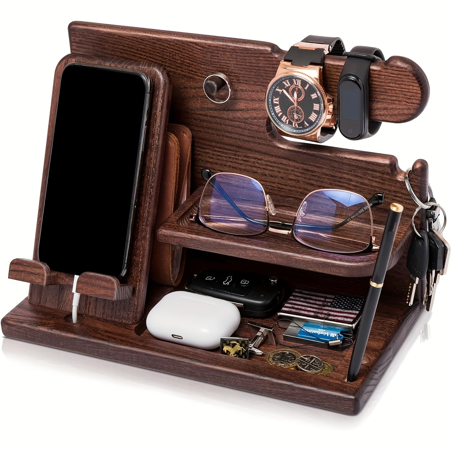 NNETM Wooden Desk Organizer Phone Docking Station Stand