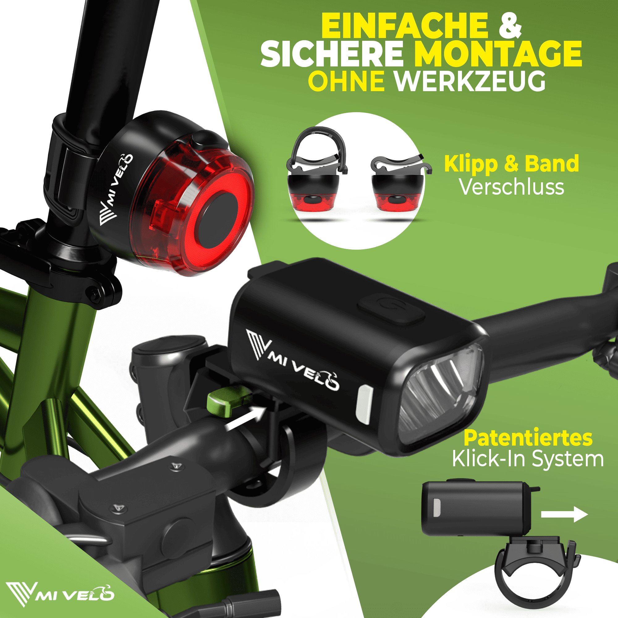 Mivelo Fahrradlampen Set SPARK PRO USB