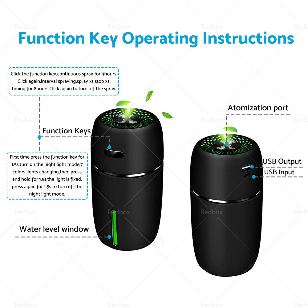 USB Car Air Purifier Diffuser Aroma Humidifier Mist LED Night Light Suitable For Home & Car