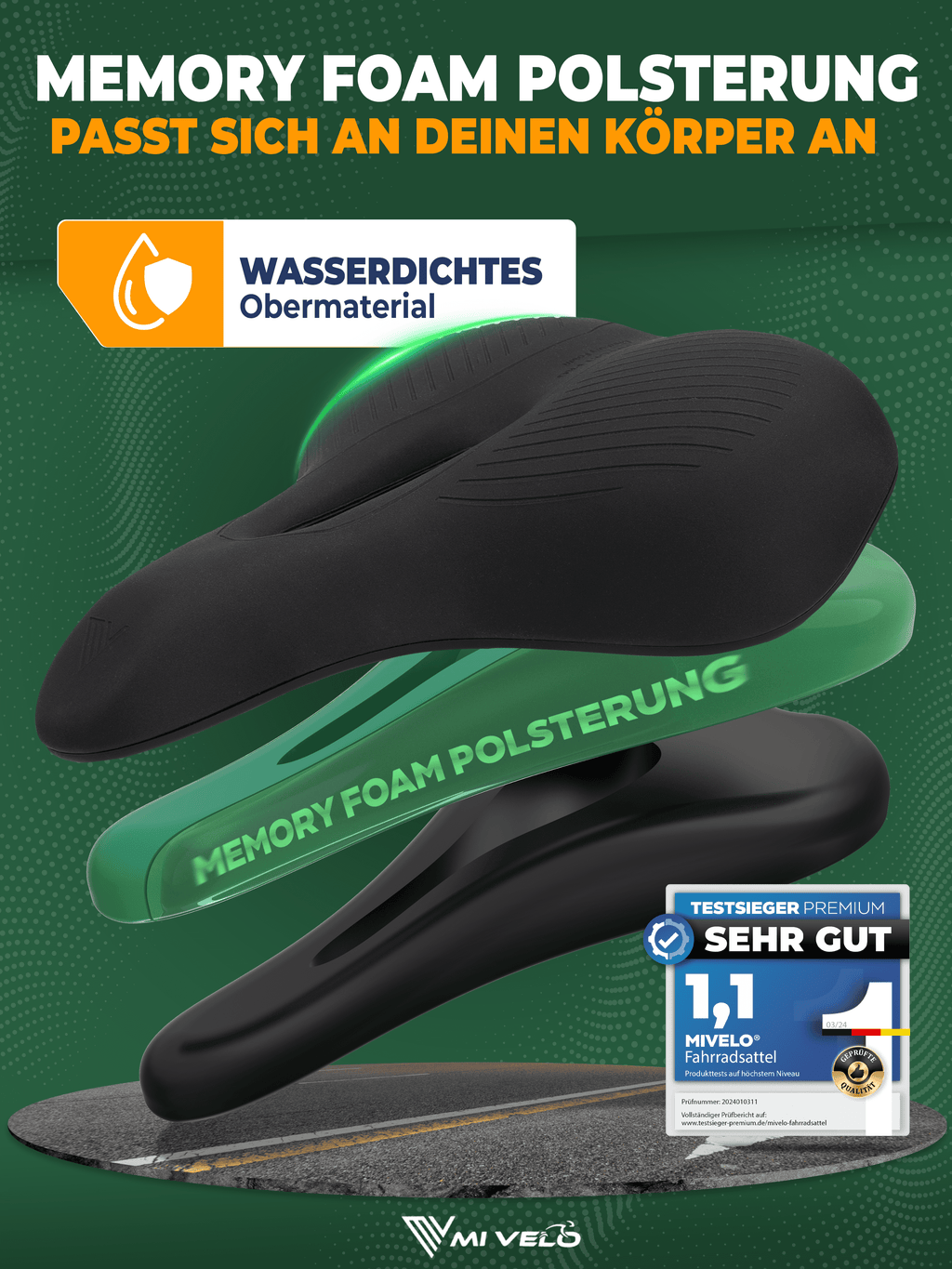 Mivelo Fahrradsattel Comfort Pro City Memory Foam