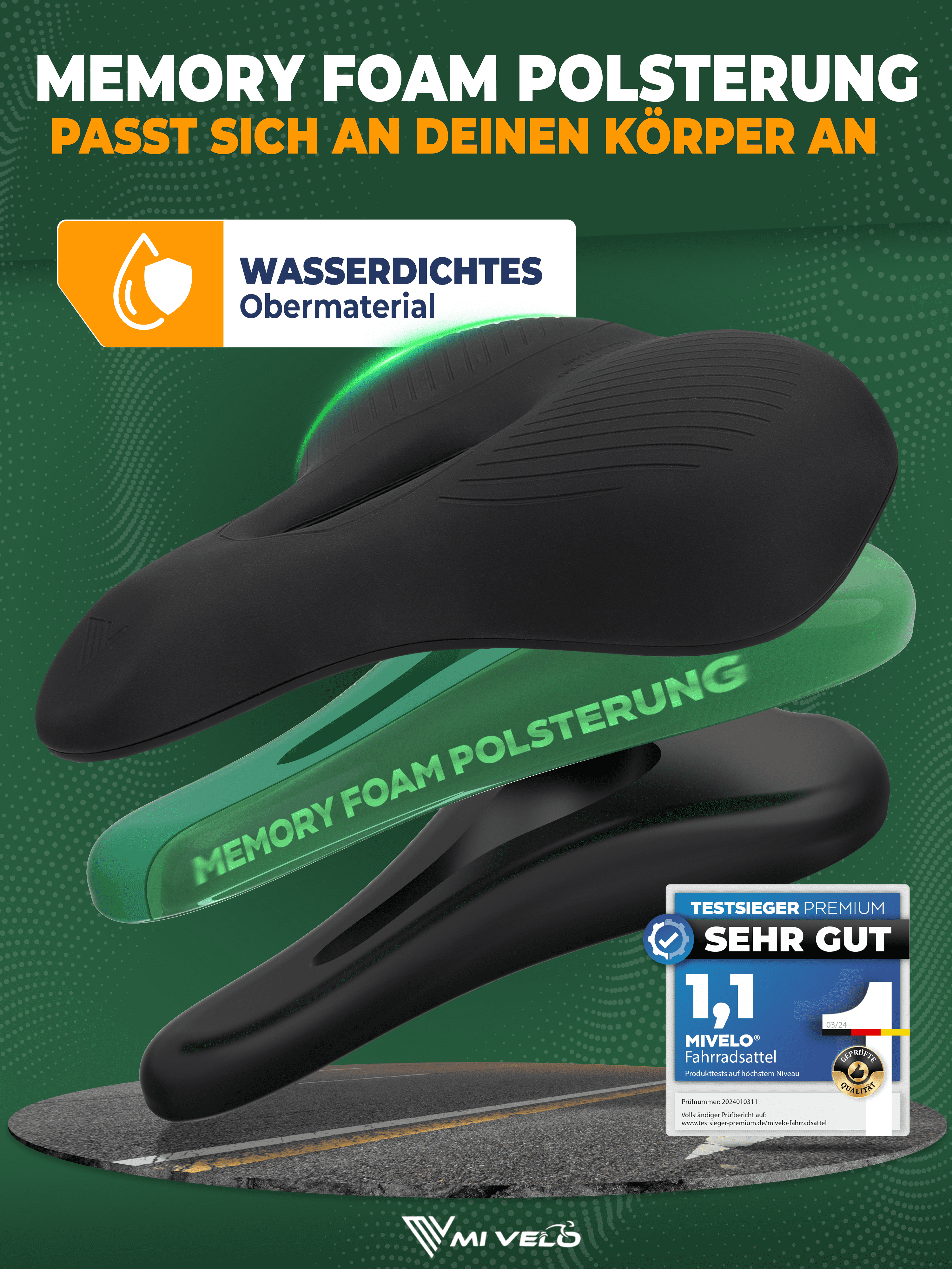 Mivelo Fahrradsattel Comfort Pro City Memory Foam