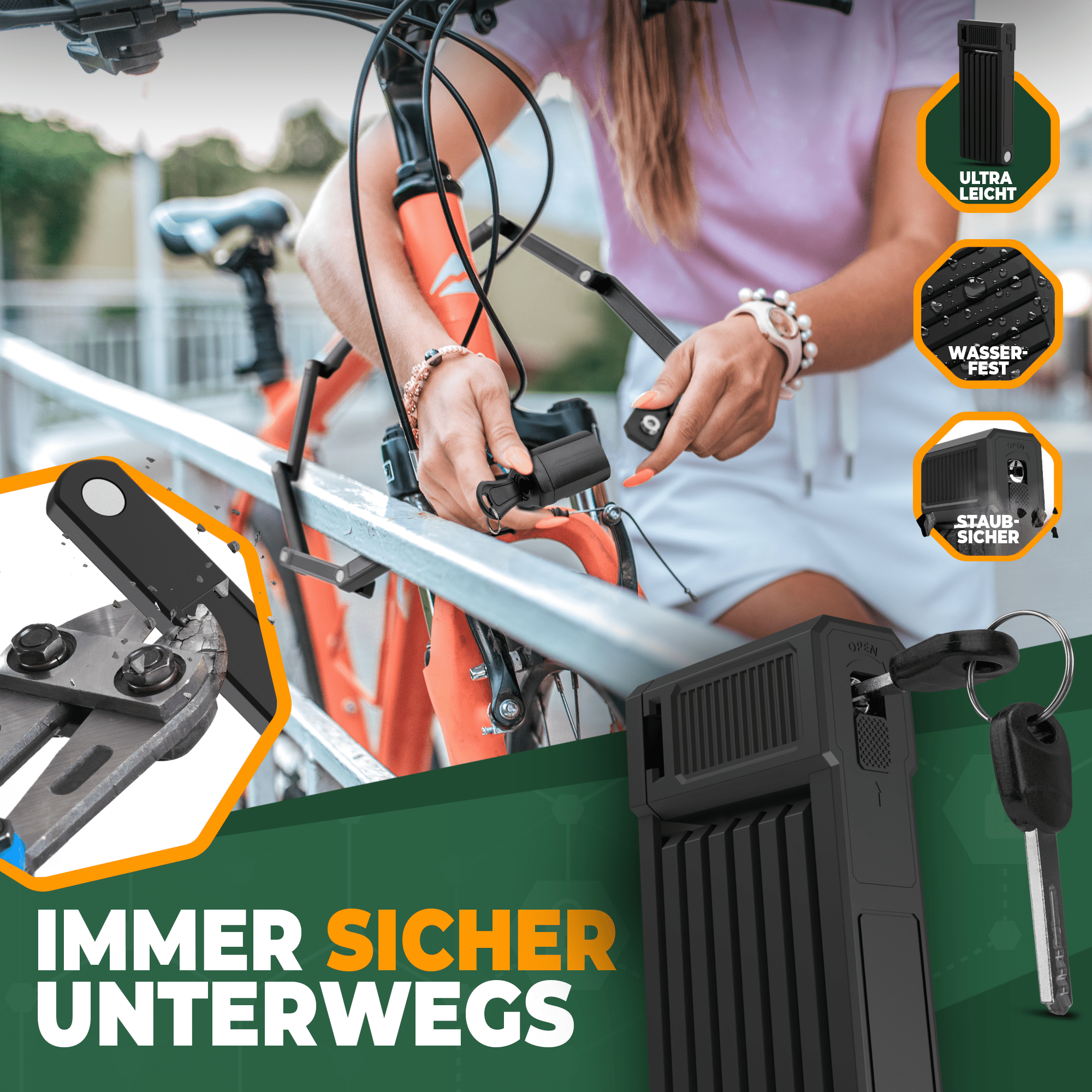Mivelo Faltschloss mit Schlüssel 85cm & Carbonstahl-Kern