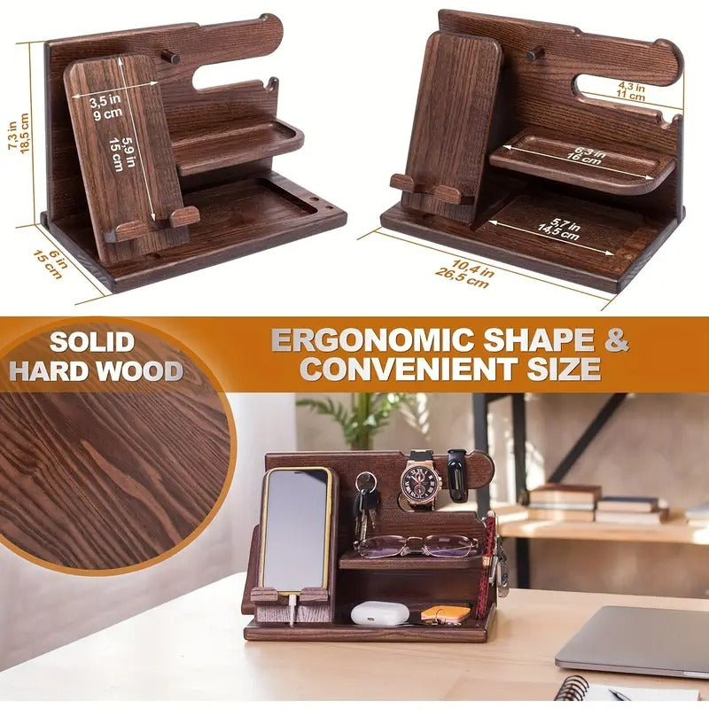 NNETM Wooden Desk Organizer Phone Docking Station Stand