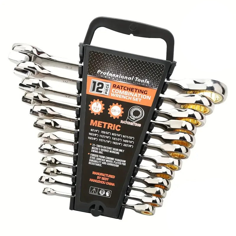 12pcs Ratcheting Wrench Set Metric & SAE