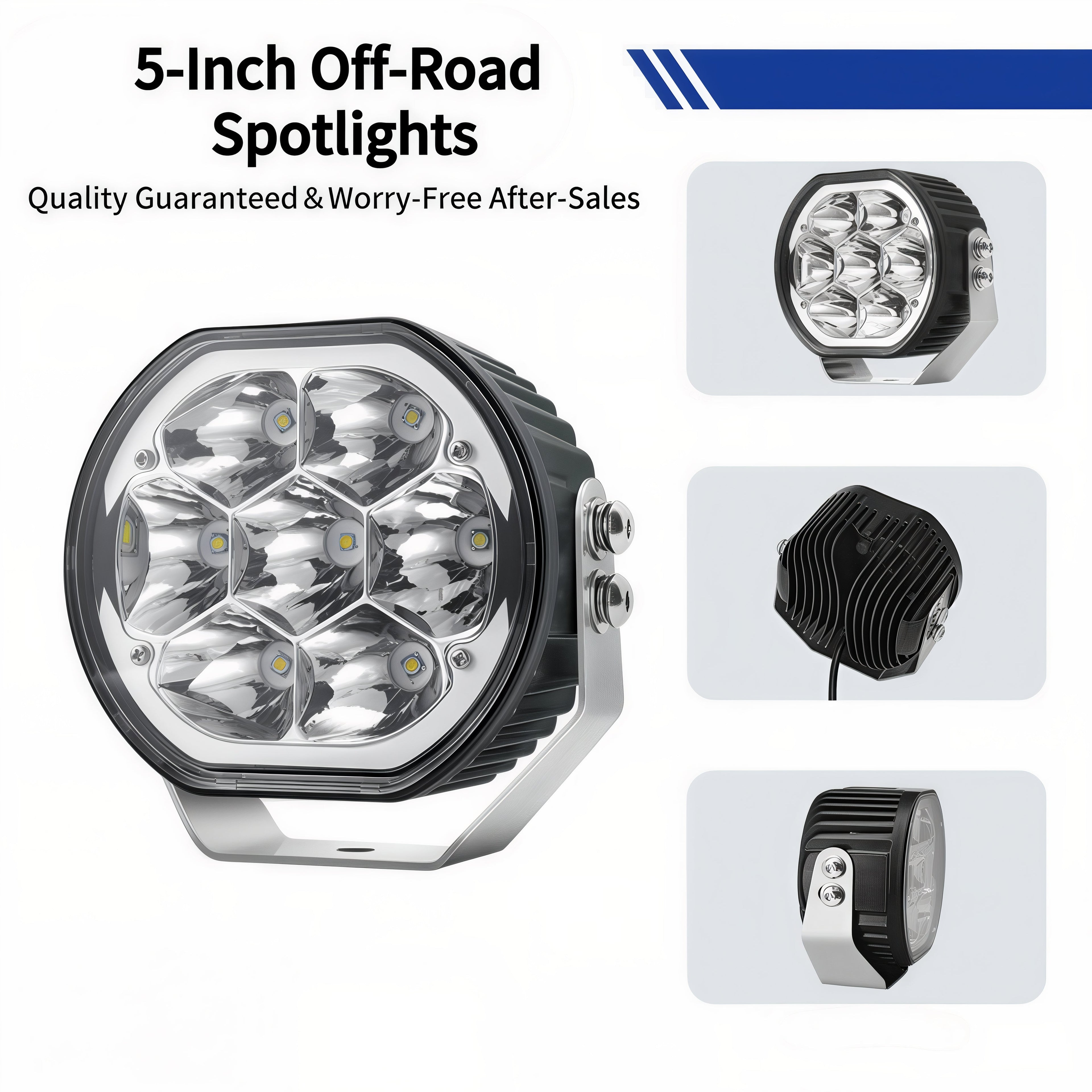 5" 45W Round LED Pod Lights with Amber DRL – Linkable LED Light Bar for Off-Road Truck, 4x4 Jeep, ATV, UTV